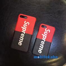 シンプルsupreme赤黒配色 iPhone8ケース 8ライチ紋様ファッション革製8plusハードアイフォン7プラス携帯カバー 綺麗おしゃれ