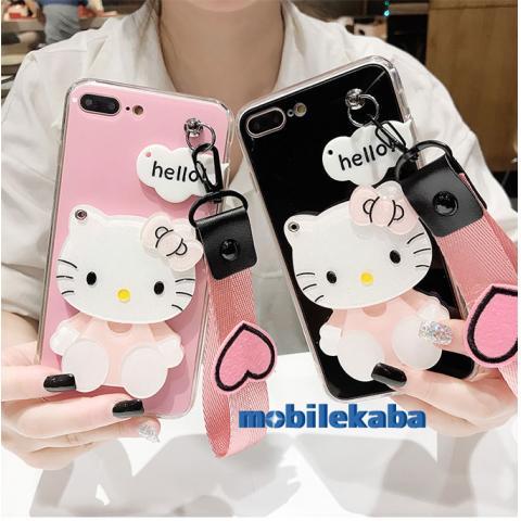 Hello kittyハローキティ iPhone8 iPhone7ケース 女子力たっぷり 化粧ミラー 可愛すぎるキャラクターのキッティ キャット猫 ピンクストラップ アイフォン8カバー