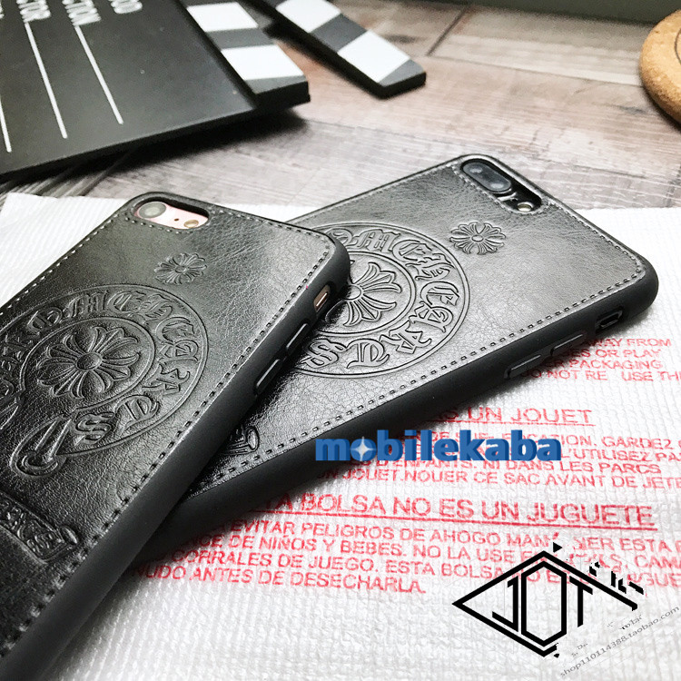 iPhoneX上品クロムハーツブランドiphone7plus高質スマホケース革製レザーおしゃれファッション黒いブラック雰囲気
