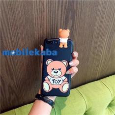 iPhone8/8Plus 7plusキャラクターMoschino立体フィギュア付きかわいいクマ熊スマホケース ピンク黒い携帯ジャケットくまアイフォン6splus/6カバー個性的桃色モスキーノ