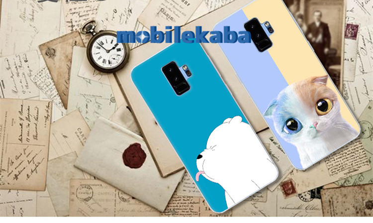 イラスト風男女ネコ猫キャット耐衝撃Galaxy S9携帯カバーおしゃれ白熊クマおそろいペア携帯ジャケット
