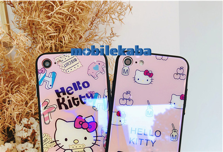Hello Kittyケース硬化ガラス反射アイフォン8/7/6s携帯カバー人気ハローキティかわいいキャラクター
